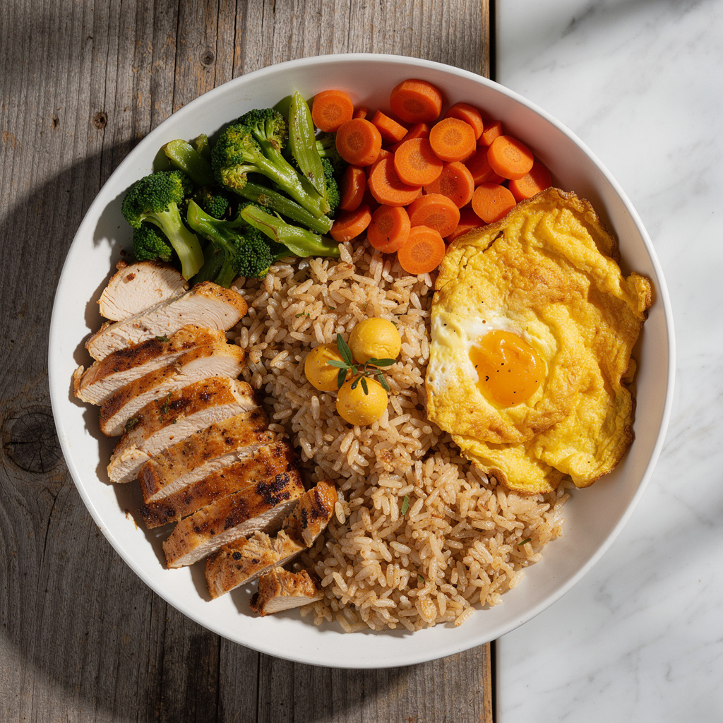 Savory Chicken and Vegetable Breakfast Rice Bowls