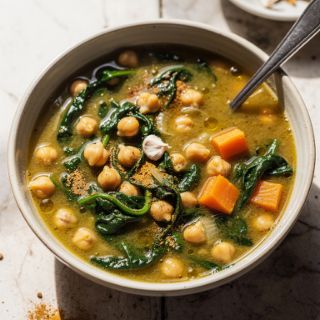 Garlic, Chickpea, and Spinach Soup