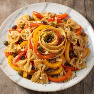 Sweet and Sour Peppers with Pasta Bows