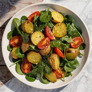 Mustard Greens Salad with Roasted Potatoes and Tomatoes