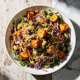 Adzuki Farro Salad (with creamy peanut dressing!)